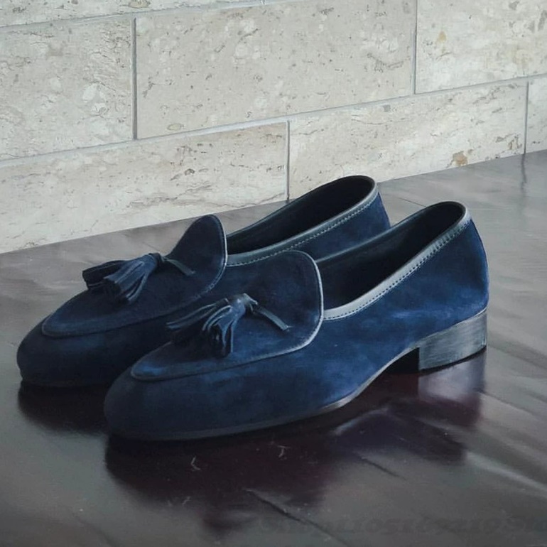 Wedding Dress Supply - Borla decoração mocassins masculinos azul marinho