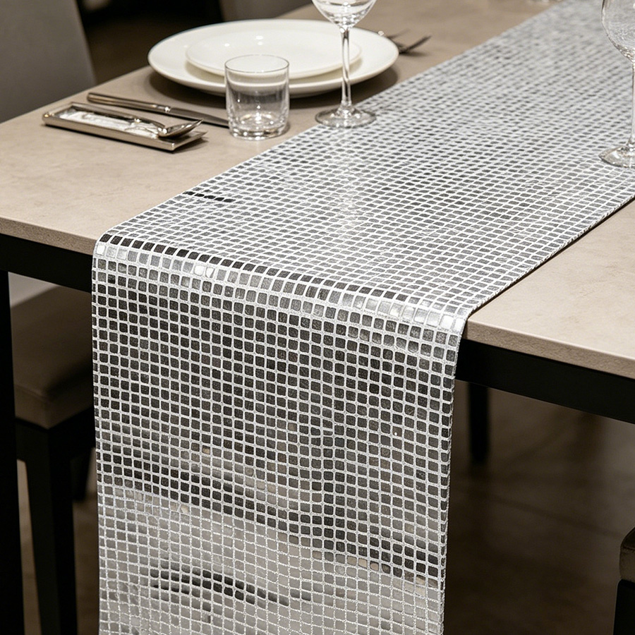 Table Runner Sequin - Caminho de Mesa com Lantejoulas Prateadas
