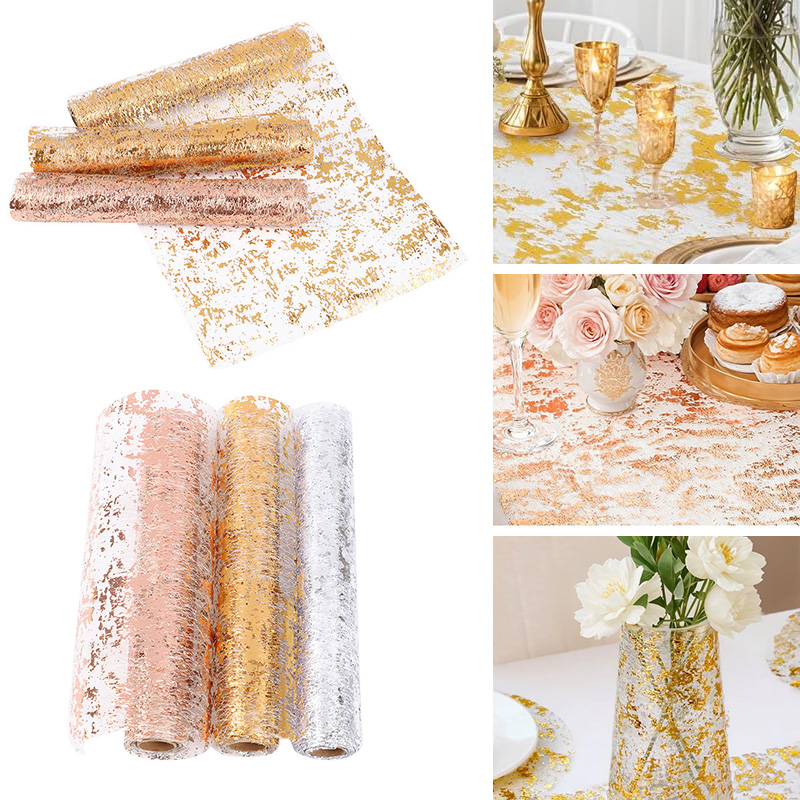 Table Runner Sequin - Toalha de mesa metálica dourada com