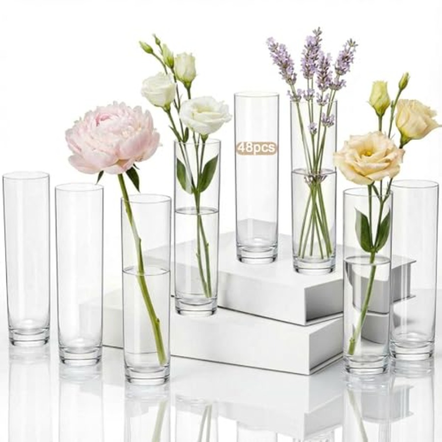Centerpiece Vase Tall - 48 vasos cilíndricos de acrílico para