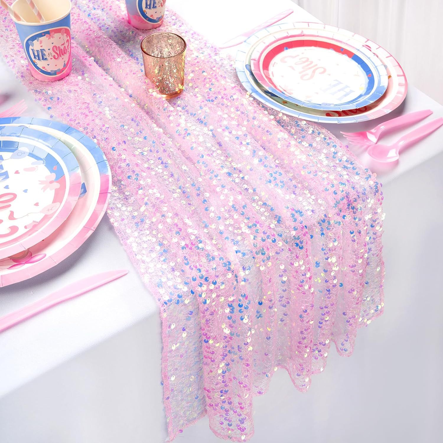 Table Runner Sequin - Corredor de mesa de lantejoulas iridescentes