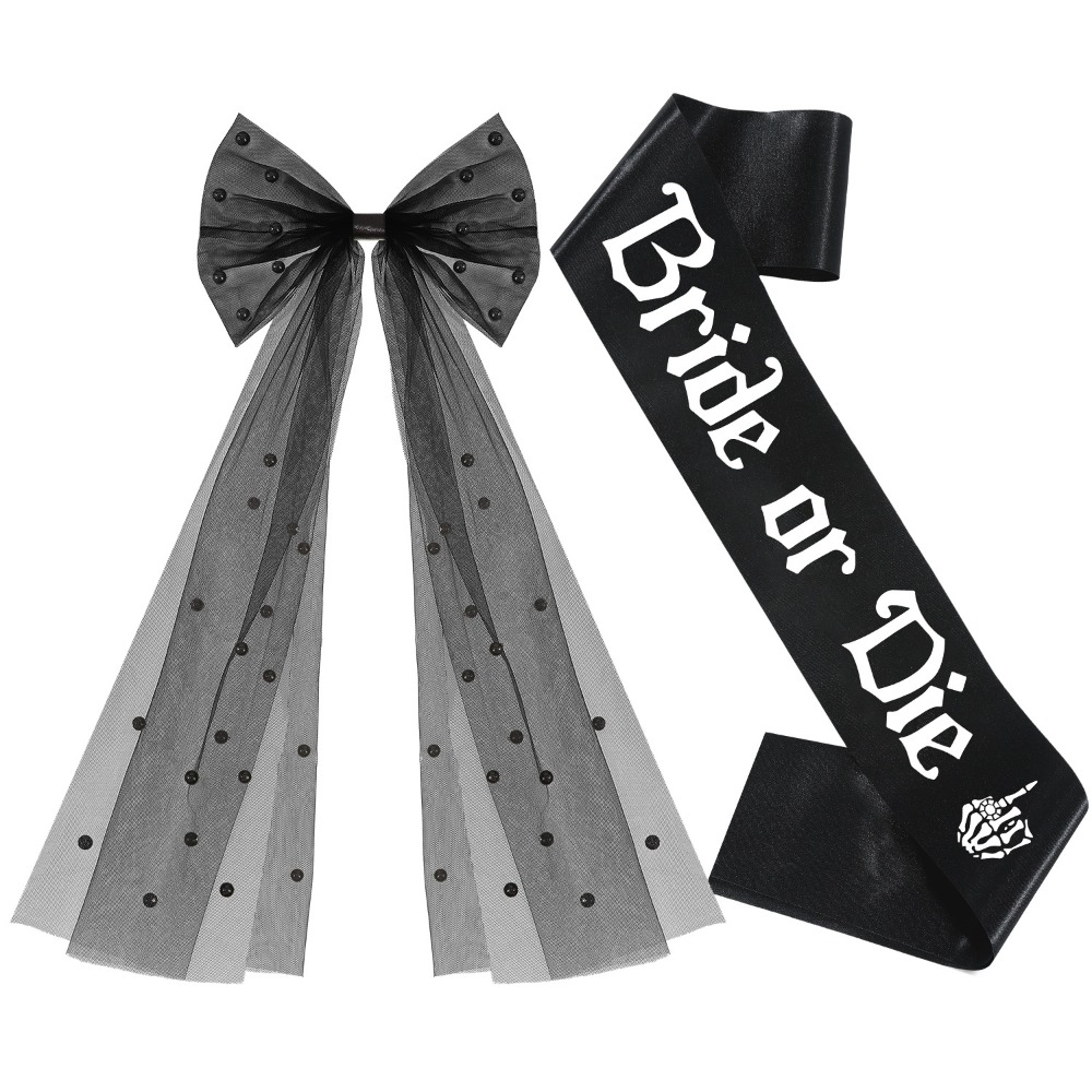 3 pçs gótico preto acessórios  - Bride Tribe Sash avaliação e preço